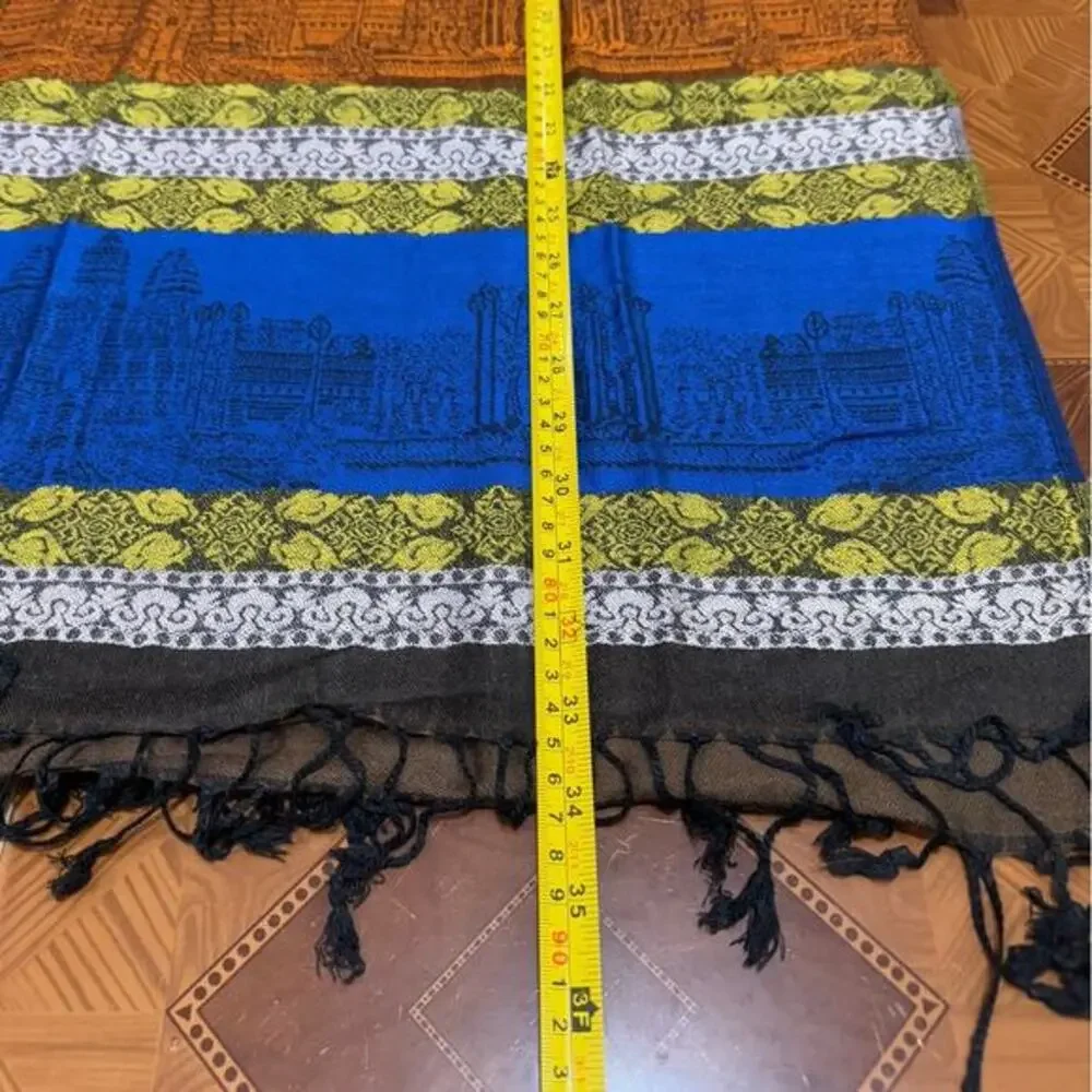 Vintage 100%‎ New Silk Scarf of Angkor Wat Temple in Cambodia